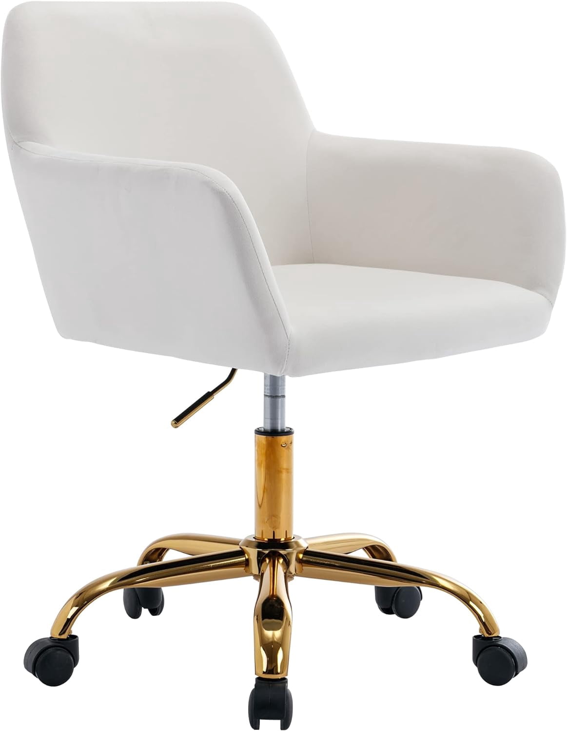 KCC Velvet Office Desk Chair, Comfy Swivel Modern Leisure Armchair with Wheels, Upholstered Comfy Velvet Fabric Makeup Chair Height Adjustable for Teens Women Girls Elegant Home Office, White