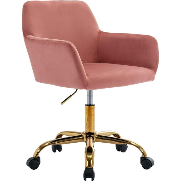 KCC Velvet Office Desk Chair, Comfy Swivel Modern Leisure Armchair with Wheels, Upholstered Comfy Velvet Fabric Makeup Chair Height Adjustable for Teens Women Girls Elegant Home Office, Rose