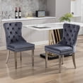 thumbnail image 1 of KCC Velvet Tufted Dining Chairs Set of 2, Back Pull Ring & Nailhead Trim,Stainless Steel Leg Upholstered Side Chairs for Kitchen & Dining Room, Gray, 1 of 9