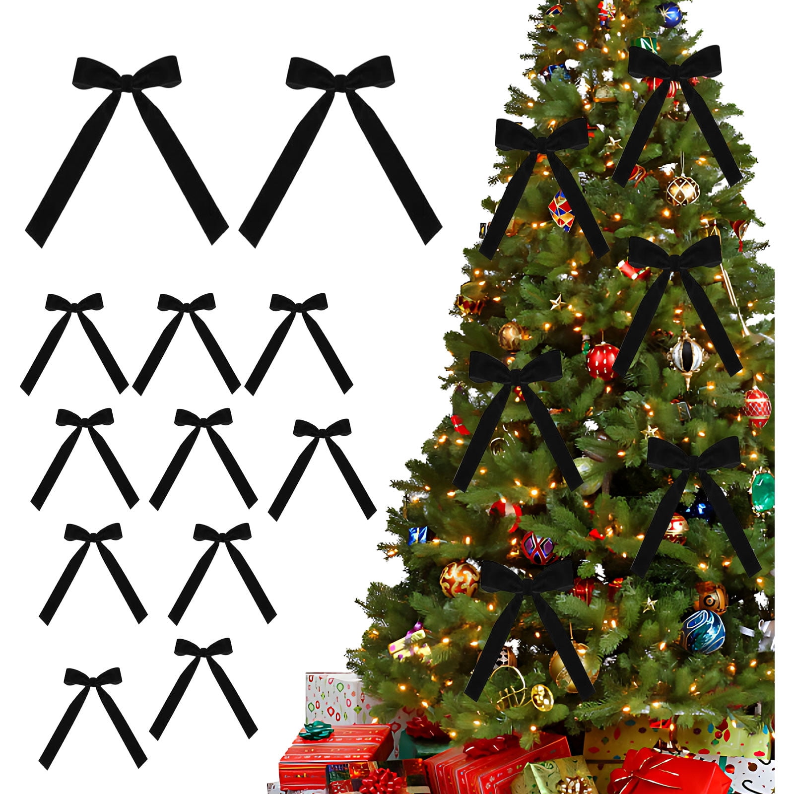 KCEHTA 12 Pcs Black Velvet Ribbon Bows for Christmas Tree, Velvet ...