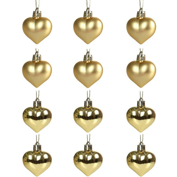 KCEHTA 12 Pcs Heart Shaped Christmas Ornaments, Heart Christmas Tree Ornaments, Shatterproof Plastic Heart Ornaments for Christmas Tree Party Decor Valentine's Day Hanging Ornaments