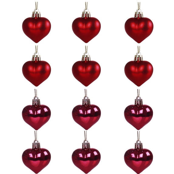 KCEHTA 12 Pcs Heart Shaped Christmas Ornaments, Heart Christmas Tree Ornaments, Shatterproof Plastic Heart Ornaments for Christmas Tree Party Decor Valentine's Day Hanging Ornaments