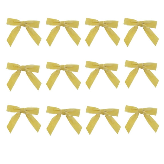 KCEHTA 12 Pcs Yellow Velvet Bows for Christmas Tree, Velvet Christmas Tree Bows, Christmas Wreath Bows, Vintage Velvet Bows for Wreaths Garland Christmas Tree Decorations