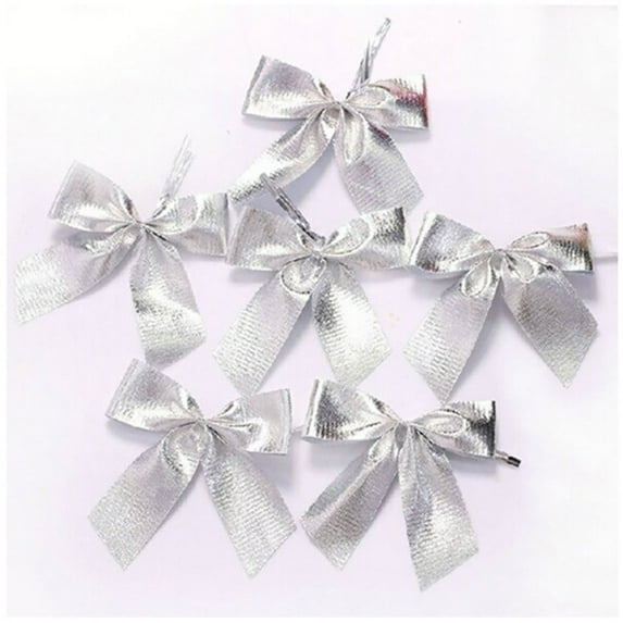 KCEHTA 12Pcs Silver Christmas Wreath Bows, Christmas Tree Bows, 2.17 inch Small Decorative Christmas Bows for Wreath Garland Christmas Tree Decor