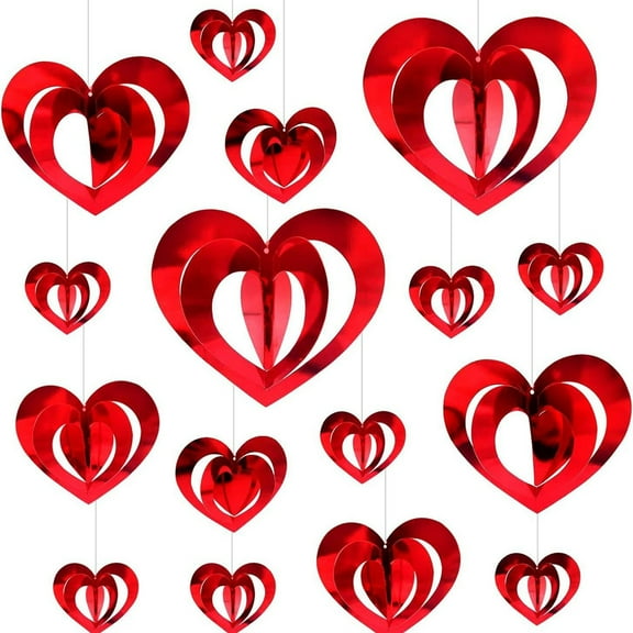 KCEHTA 16 Pcs Valentine's Day Hanging Hearts Decorations, Swirl Hollow Red Heart Ornaments, Valentine Hearts Decorations, Valentine Ornaments for Valentines Decorations Indoor Home Office Ceiling