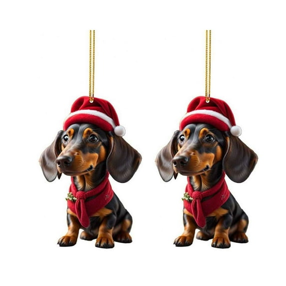 KCEHTA 2 Pcs Dachshund Christmas Ornaments, Dog Ornaments for Christmas Tree, Dachshund Christmas Decor, Cute 2D Acrylic Dachshund Dog Christmas Tree Hanging Ornaments for Dog Lovers