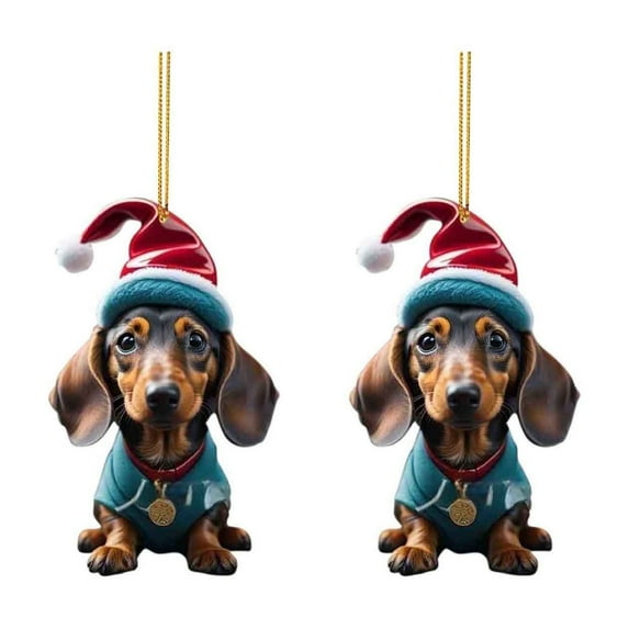 KCEHTA 2 Pcs Dachshund Christmas Ornaments, Dog Ornaments for Christmas Tree, Dachshund Christmas Decor, Cute 2D Acrylic Dachshund Dog Christmas Tree Hanging Ornaments for Dog Lovers
