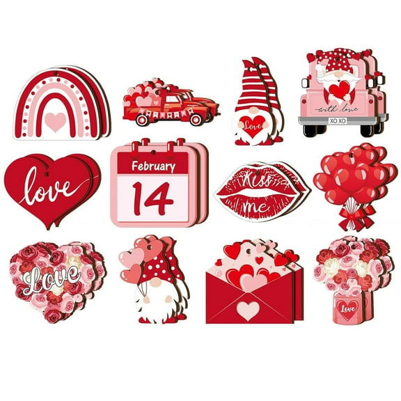 KCEHTA 24 Pcs Valentines Day Decorations for Tree, Valentine's Day Wooden Hanging Ornaments, Pink Valentine Ornaments, Valentines Christmas Tree Decorations, Valentines Day Decor for Home Office
