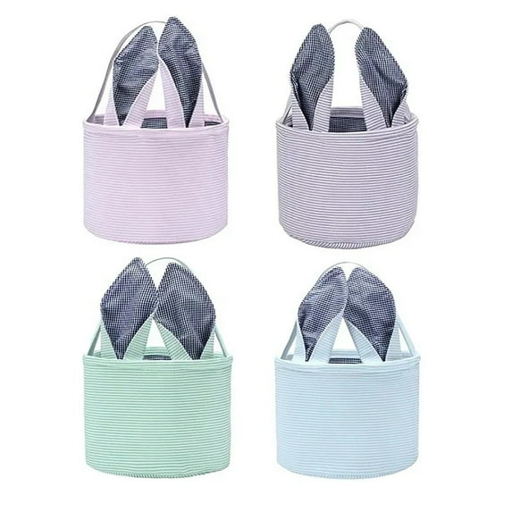 KCEHTA 4 Pcs Easter Basket, Easter Egg Baskets, Easter Bunny Baskets with Cute Rabbit Ears Stripe, Easter Gift for Kids Easter Stuffers Party Supplies