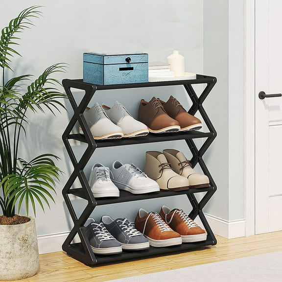 KCEHTA 4 Tier Shoe Rack, Stainless Steel Shoe Rack Organizer, Free-Standing Shoe Organizer, Space Saving Shoe Stand Shoe Shelf for Closet Entryway Hallway Front Door Entrance