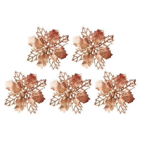 KCEHTA 5 Pcs Christmas Glitter Poinsettia Flowers, Christmas Tree Flowers with Clips, Poinsettia Artificial Christmas Flowers, Pointsetters Flowers for Christmas Trees, Wreaths, Garlands