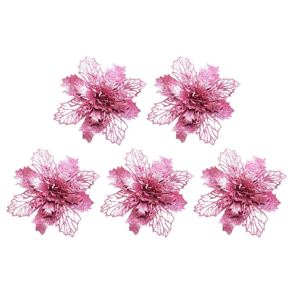 KCEHTA 5 Pcs Christmas Glitter Poinsettia Flowers, Christmas Tree Flowers with Clips, Poinsettia Artificial Christmas Flowers, Pointsetters Flowers for Christmas Trees, Wreaths, Garlands