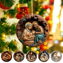 KCEHTA 5 Pcs Nativity Christmas Ornaments, Christmas Nativity Scene Ornaments, Nativity Ornaments for Christmas Tree, Round Acrylic Birth of Jesus Decor Christian Christmas Decorations
