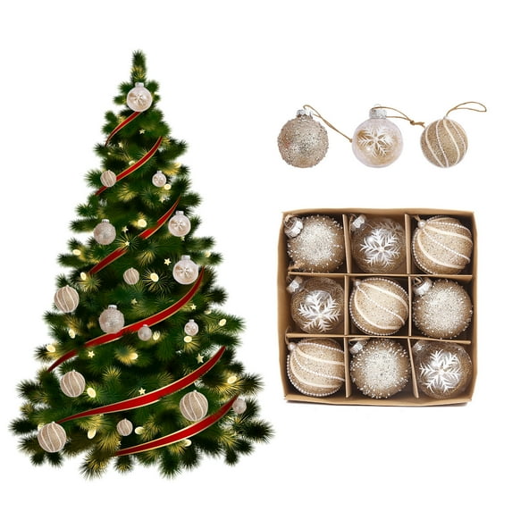 KCEHTA 9Pcs Christmas Ball Ornaments for Xmas Tree Plastic Shatterproof Christmas Ornaments Balls Christmas Tree Decorations Hanging Balls Glitter Gold 8cm/3.14in
