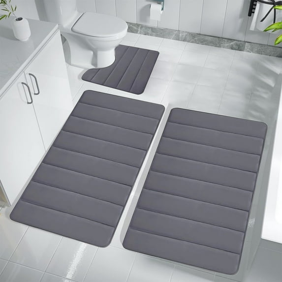 KCEHTA Bathroom Rug Sets 3 Piece, Memory Foam Bath Mat Set, Non Slip Bathroom Mat Set, Water Absorbent Bath Rug for Toilet and Floor