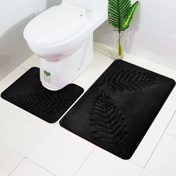 KCEHTA Bathroom Rugs Sets 2 Piece Memory Foam Bath Rugs Set Soft Absorbent Leaf Bath Mat Non-Slip Washable Bath Mat Rug Set for Bathroom
