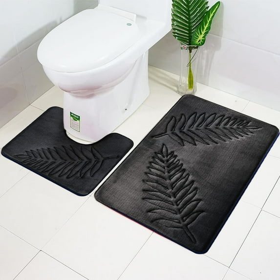KCEHTA Bathroom Rugs Sets 2 Piece Memory Foam Bath Rugs Set Soft Absorbent Leaf Bath Mat Non-Slip Washable Bath Mat Rug Set for Bathroom