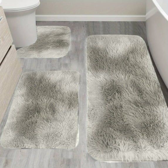 KCEHTA Bathroom Rugs Sets 3 Piece Gray Plush Bathroom Rug Set Washable Bath Rug Set Super Absorbent Non-Slip Bathroom Rugs and Mats Bath Mat Set for Bathroom Floor