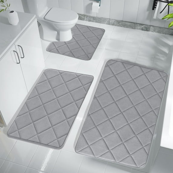 KCEHTA Bathroom Rugs Sets 3 Piece Memory Foam Bath Mat Set Soft Absorbent Washable Non Slip Memory Foam Bathroom Bath Mat Rug Set