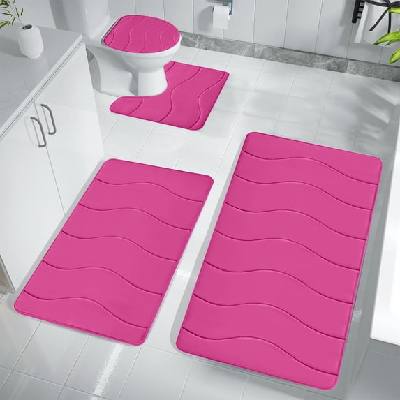 KCEHTA Bathroom Rugs Sets 4 Piece Memory Foam Bath Mat Set Super Absorbent Soft Non Slip Machine Washable Bathroom Mat Set Quick Dry Bath Rug Set for Tub, Toilet and Floor