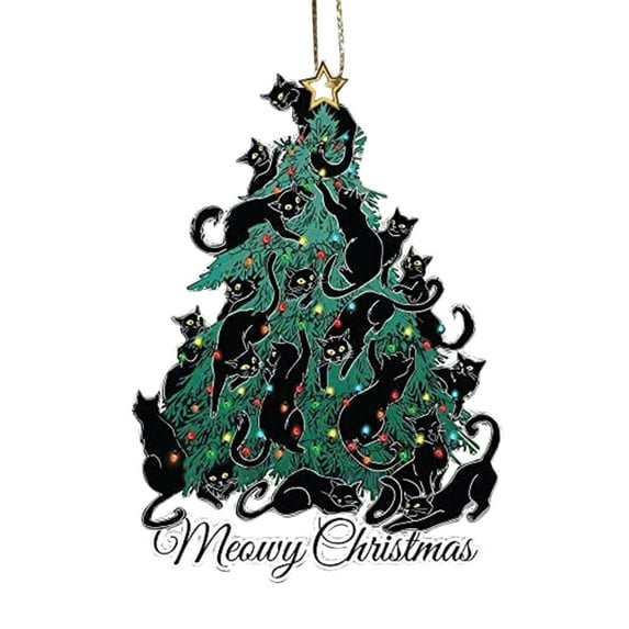 KCEHTA Black Cat Christmas Ornaments, Black Cat Ornaments for Christmas Tree, Cute Black Cat Xmas Tree Hanging Decorations Car Backpack Pendant for Cat Lovers
