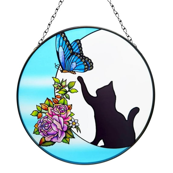 KCEHTA Black Cat Christmas Ornaments, Cat Memorial Suncatcher, Pet Loss Suncatcher Cat, Personalized Window Hanging Suncatcher Ornament for Cat Lovers
