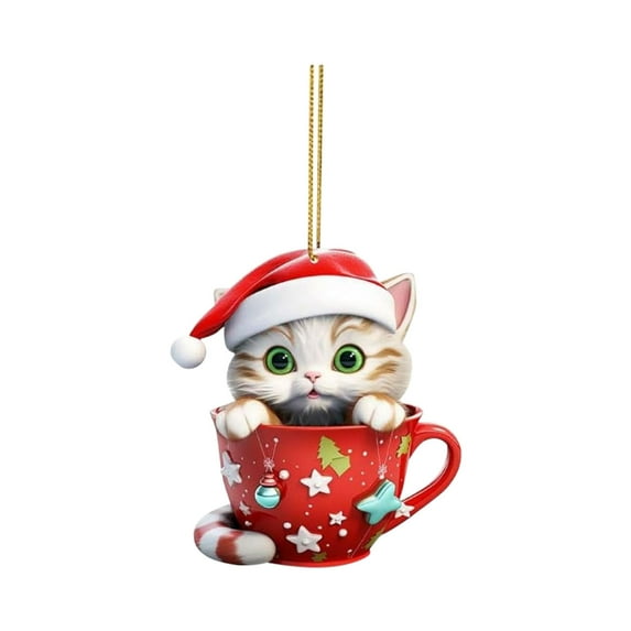 KCEHTA Christmas Cat Ornaments, Cat Ornaments for Christmas Tree, Cat Christmas Tree Ornaments, Cute Acrylic Christmas Tree Decoration Pendant for Cat Lovers