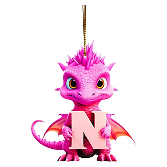 KCEHTA Christmas Dinosaur Ornaments, Personalized Dinosaur Christmas Ornament 26 Letters Cute Cartoon Pink Dinosaur Christmas Tree Hanging Ornaments, Funny Christmas Gifts