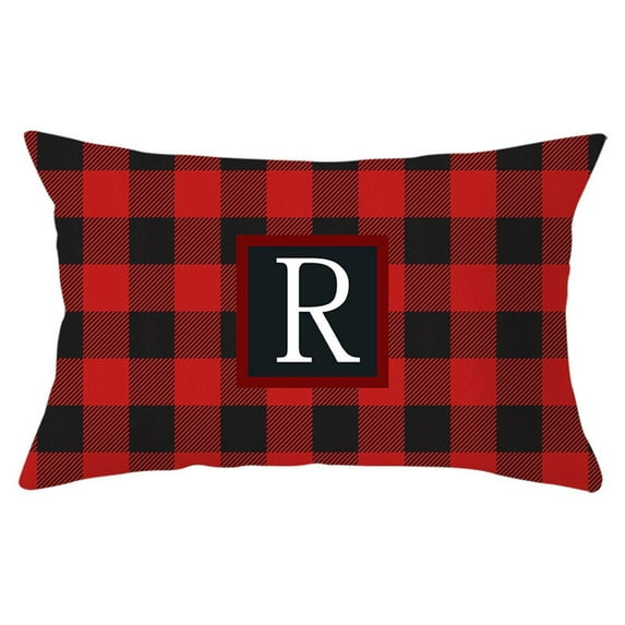 KCEHTA Christmas Pillow Covers 12x20 inch Red and Black Buffalo Check Plaid Throw Pillow Covers Initial Pillow Covers Letter R Farmhouse Decorative Pillowcases for Couch Sofa Bed Home Decor
