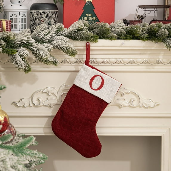 KCEHTA Christmas Stockings with Initials, Embroidered Personalized Knit Christmas Stocking Red and White Knitted Christmas Stocking for Family Holiday Party Fireplace Hanging Decorations