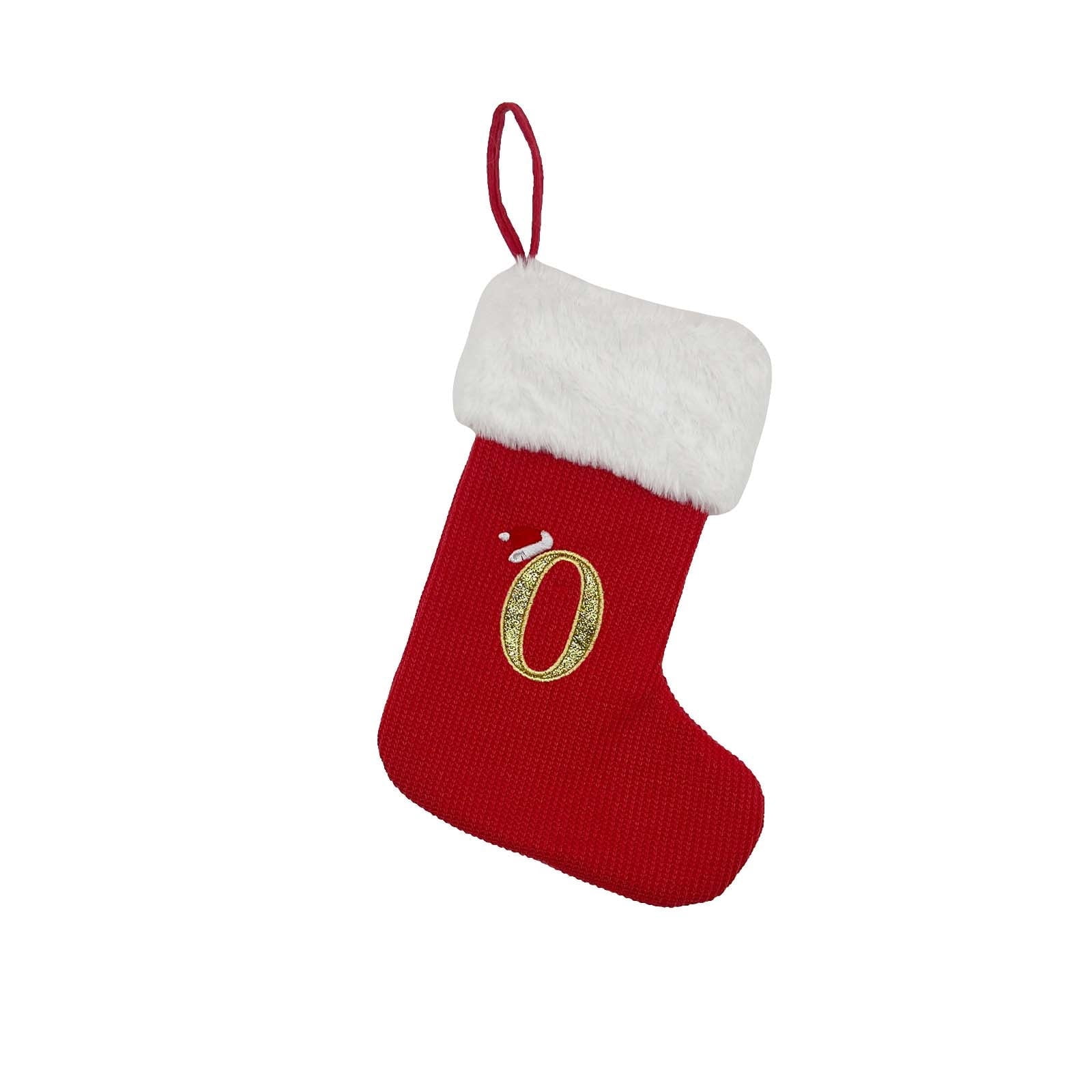 Red and White Cotton Plush Christmas Stocking with Monogram