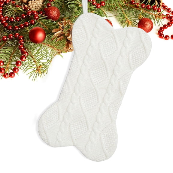 KCEHTA Christmas Stockings, Knit Christmas Stockings, Personalized Dog Christmas Stocking, Dog Bone Shaped Christmas Stocking, Fireplace Hanging Stockings for Xmas Home Decor