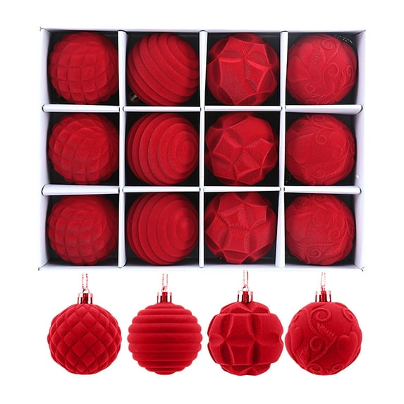 KCEHTA Christmas Tree Ornaments Velvet Balls, 12 Pcs Velvet Christmas Balls Flocked Christmas Tree Ball Ornaments Shatterproof Velvet Christmas Ornaments for Christmas Tree Decorations