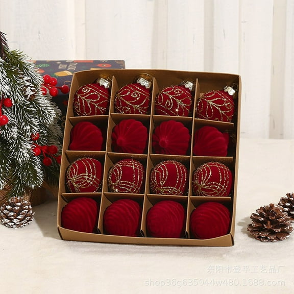 KCEHTA Christmas Tree Ornaments Velvet Balls Pack of 16 Velvet Christmas Balls Flocked Christmas Tree Ball Ornaments Shatterproof Velvet Christmas Ornaments for Christmas Tree Decorations