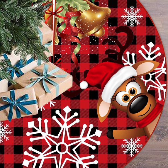 KCEHTA Christmas Tree Skirt 36 Inch Red and Black Buffalo Plaid Tree Skirt Cute Snowflake Themed Xmas Tree Skirt Rustic Christmas Decorations for Home Office Winter Party Decor