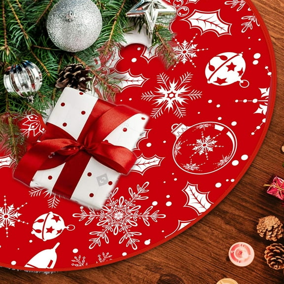 KCEHTA Christmas Tree Skirt Snowflake Christmas Bells Red Xmas Tree Skirt Rustic Christmas Decorations for Winter New Year Holiday Party Decor