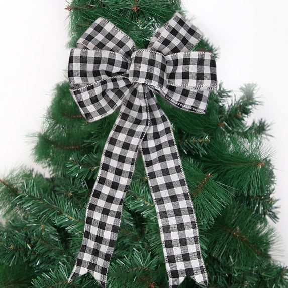 KCEHTA Christmas Tree Topper Bow, Large Bow Tree Topper Black and White Buffalo Plaid Christmas Bows Decorative Bows for Wedding Birthday Thanksgiving Christmas Decorations