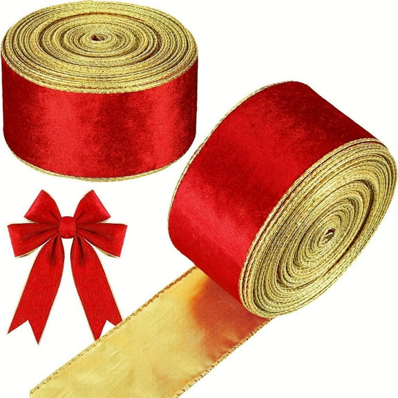 KCEHTA Christmas Velvet Ribbon 2.5 Inch 5 Yards Red Velvet Ribbon Vintage Velvet Christmas Ribbon for Gift Wrapping Christmas Tree Decoration Bows Making Crafts Wreaths Supplies
