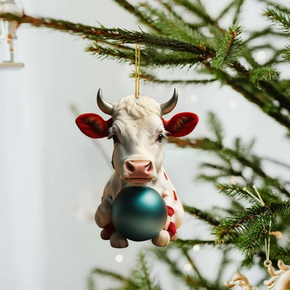 KCEHTA Cow Christmas Ornaments, Highland Cow Ornaments for Christmas Tree, 2D Acrylic Cute Cartoon Highland Cow Hanging Decorations for Xmas Tree Home Party Decor