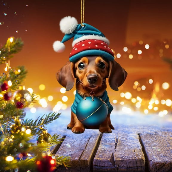 KCEHTA Dachshund Christmas Ornaments, Dog Ornaments for Christmas Tree, Dachshund Christmas Decor, Cute 2D Acrylic Dachshund Dog Christmas Tree Hanging Ornaments for Home Party
