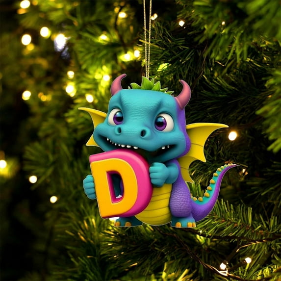 KCEHTA Dinosaur Ornaments for Christmas Tree, Personalized Dinosaur Christmas Ornaments 26 Letter Christmas Tree Hanging Ornaments Dinosaur Christmas Tree Decorations