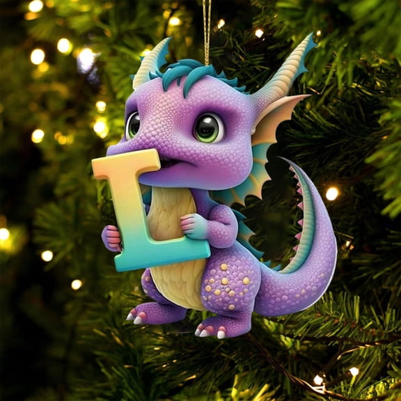 KCEHTA Dinosaur Ornaments for Christmas Tree, Personalized Dinosaur Christmas Ornaments 26 Letter Christmas Tree Hanging Ornaments Dinosaur Christmas Tree Decorations