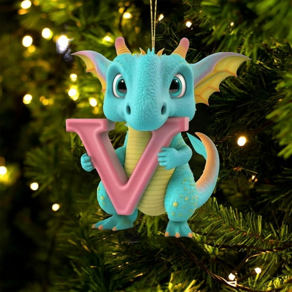 KCEHTA Dinosaur Ornaments for Christmas Tree, Personalized Dinosaur Christmas Ornaments 26 Letter Christmas Tree Hanging Ornaments Dinosaur Christmas Tree Decorations