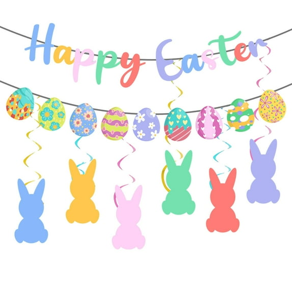KCEHTA Easter Banner, Happy Easter Banner, Easter Hanging Paper Banner, Easter Decorations Banner, Easter Decorations Indoor, Easter Birthday Party Decorations