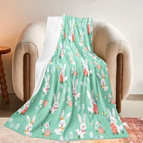 KCEHTA Easter Blanket, Soft Warm Happy Easter Colorful Eggs Floral Bunny Throw Blanket for Couch Bed Living Room Sofa Chair Spring Home Decor Easter Decorations