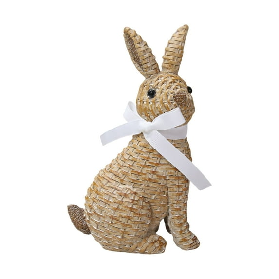 KCEHTA Easter Bunny Figurines Rattan Effect Resin Easter Rabbit Statues Farmhouse Spring Home Decor