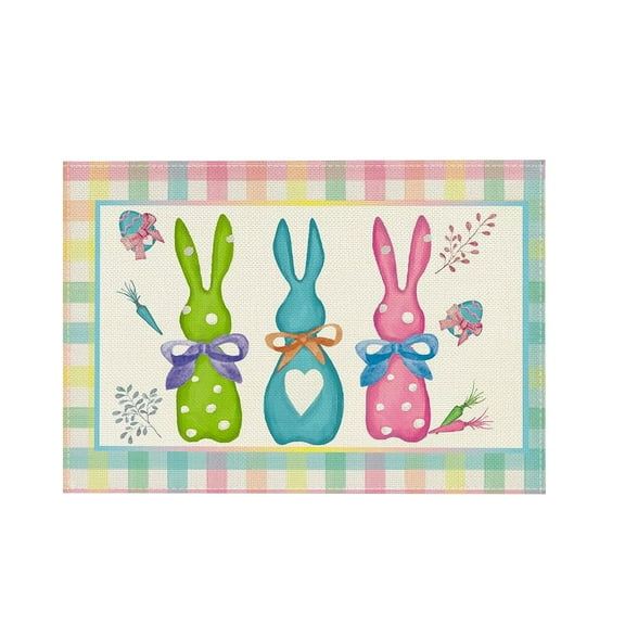 KCEHTA Easter Placemats Bunny Rabbit Floral Spring Table Mats for Party Kitchen Dining Decorations