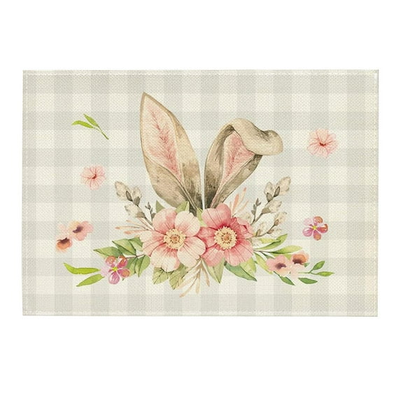 KCEHTA Easter Placemats Bunny Rabbit Floral Spring Table Mats for Party Kitchen Dining Decorations