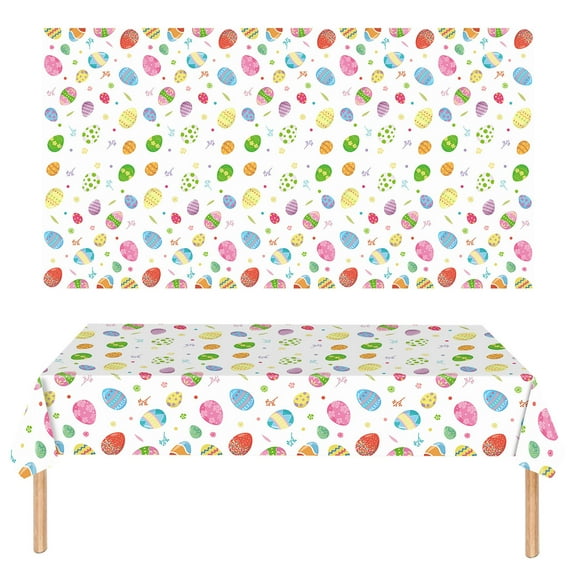 KCEHTA Easter Tablecloth Rectangle Colorful Easter Eggs Spring Floral Tablecloth Home Party Decor