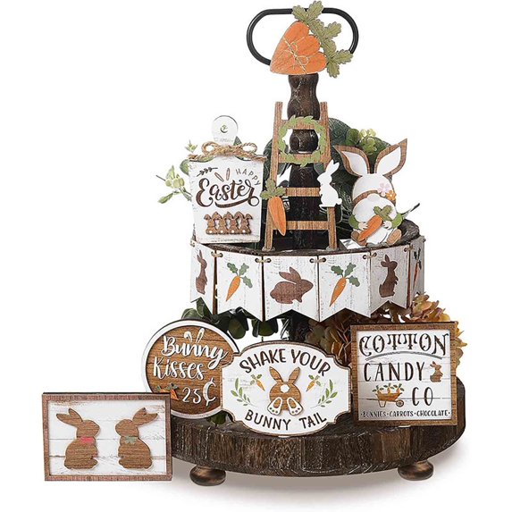 KCEHTA Easter Tiered Tray Decorations, Easter Tiered Tray Decor Set, Easter Table Decorations, Farmhouse Spring Religious Tiered Tray Decorations for Easter Home Party Decorations